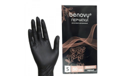 Перчатки виниловые BENOVY, М, 500/50, черные
